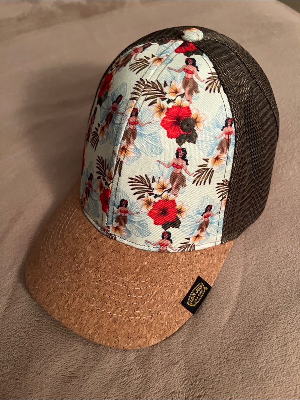 Ron Jon Surf Shop Tropical Hula Hibiscus Cork Mesh Trucker Hat